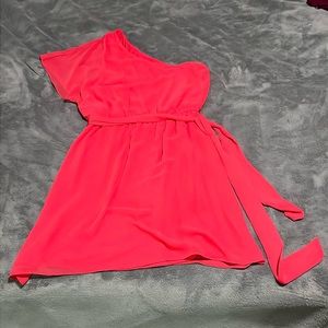 Express One Shoulder Dress Size Medium Belt Sheer w/Liner